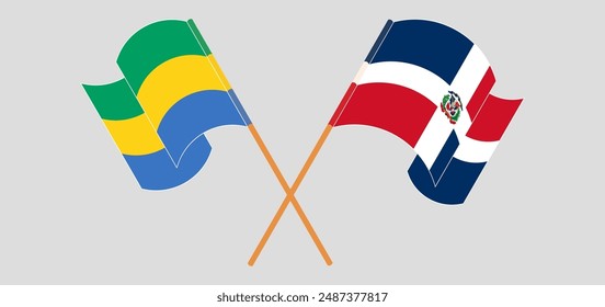 Crossed and waving flags of Gabon and Dominican Republic. Vector illustration
