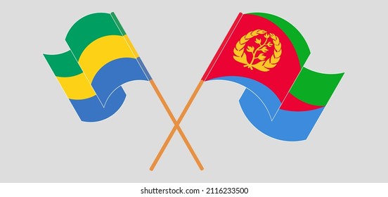 Crossed and waving flags of Gabon and Eritrea. Vector illustration
