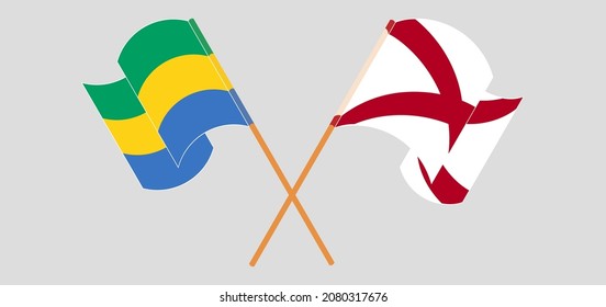 Cruzaron y ondearon banderas de Gabón y el Estado de Alabama. Ilustración del vector
