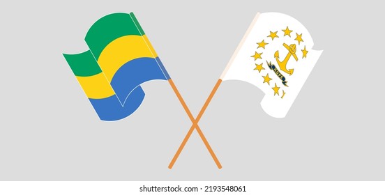 Banderas cruzadas y ondeando banderas de Gabón y del Estado de la Isla Rhode. Ilustración del vector
