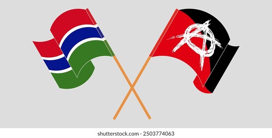 Crossed and waving flags of the Gambia and Anarchy. Vector illustration
