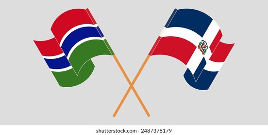 Crossed and waving flags of the Gambia and Dominican Republic. Vector illustration
