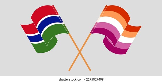 Crossed and waving flags of the Gambia and Lesbian Pride