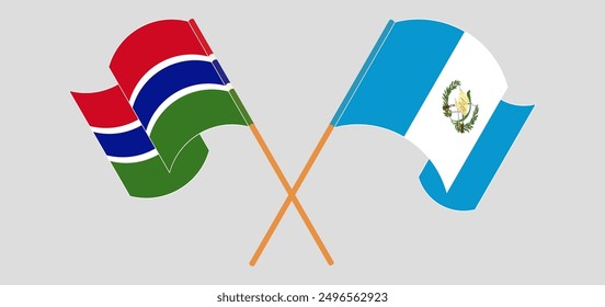 Crossed and waving flags of the Gambia and Republic of Guatemala. Vector illustration
