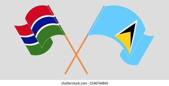 Crossed and waving flags of the Gambia and Saint Lucia. Vector illustration
