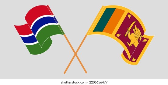 Crossed and waving flags of the Gambia and Sri Lanka. Vector illustration
