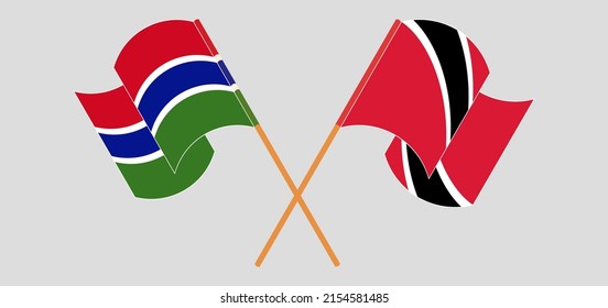 Crossed and waving flags of the Gambia and Trinidad and Tobago. Vector illustration
