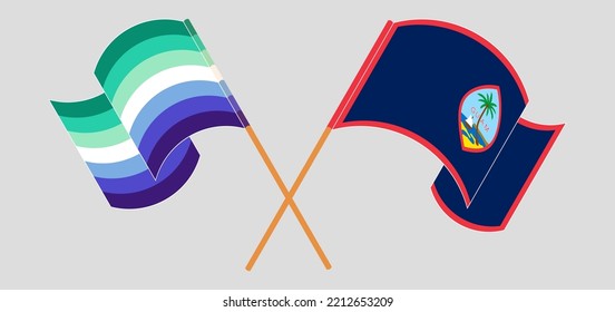 Crossed And Waving Flags Of Gay Men Pride And Guam. Vector Illustration
