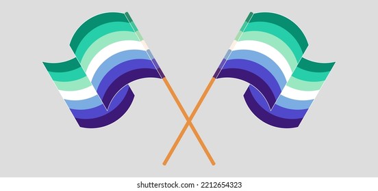 Crossed And Waving Flags Of Gay Men Pride. Vector Illustration
