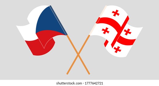 Crossed and waving flags of Georgia and Czech Republic