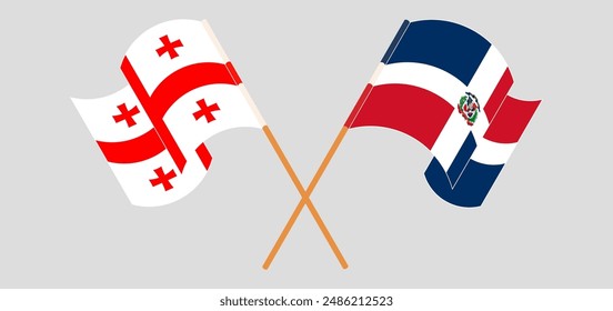 Crossed and waving flags of Georgia and Dominican Republic. Vector illustration
