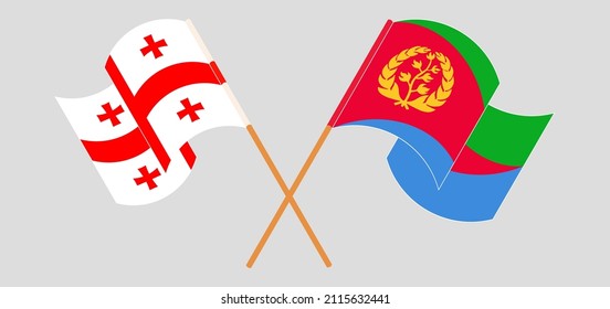 Crossed and waving flags of Georgia and Eritrea. Vector illustration
