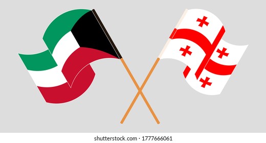 Gekreuzte und wehende Flaggen Georgiens und Kuwaits