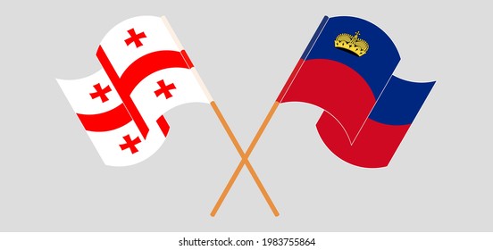 Crossed and waving flags of Georgia and Liechtenstein