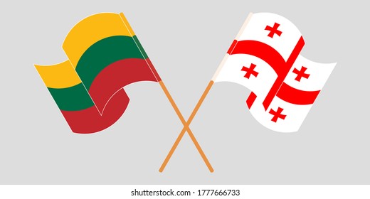 Banderas cruzadas y ondeando banderas de Georgia y Lituania