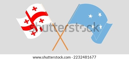 Crossed and waving flags of Georgia and Micronesia. Vector illustration
