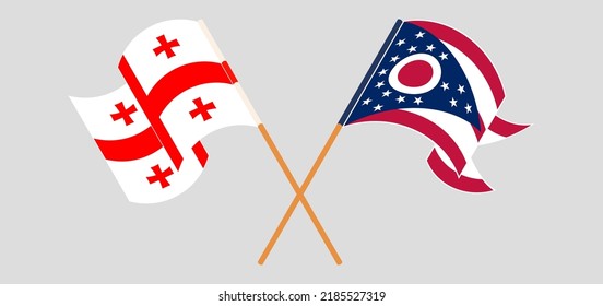 Cruzando y ondeando banderas de Georgia y el Estado de Ohio. Ilustración del vector
