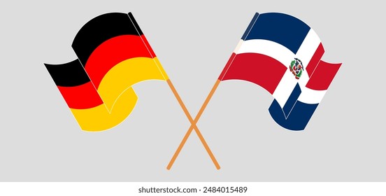 Crossed and waving flags of Germany and Dominican Republic. Vector illustration
