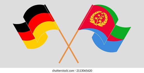 Crossed and waving flags of Germany and Eritrea. Vector illustration
