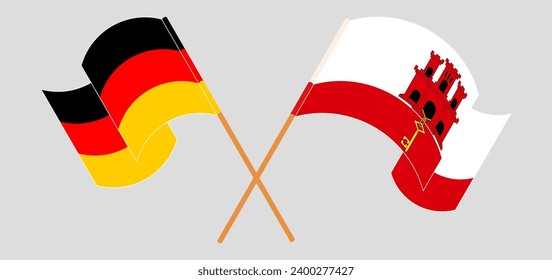 Crossed and waving flags of Germany and Gibraltar. Vector illustration
