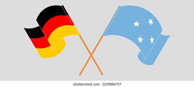Crossed and waving flags of Germany and Micronesia. Vector illustration
