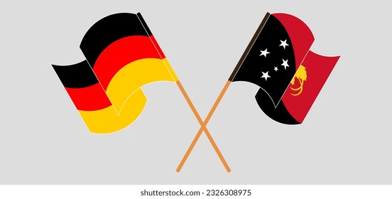 Crossed and waving flags of Germany and Papua New Guinea. Vector illustration
