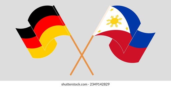 Crossed and waving flags of Germany and the Philippines. Vector illustration
