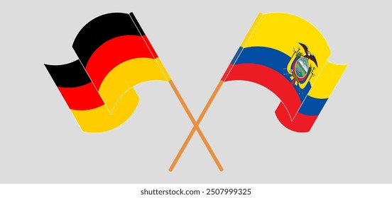 Crossed and waving flags of Germany and Republic of Ecuador. Vector illustration
