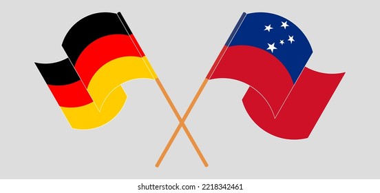 Crossed and waving flags of Germany and Samoa. Vector illustration
