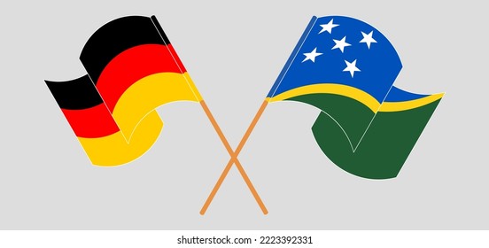 Cruzaron y ondearon banderas de Alemania y las Islas Salomón. Ilustración del vector
