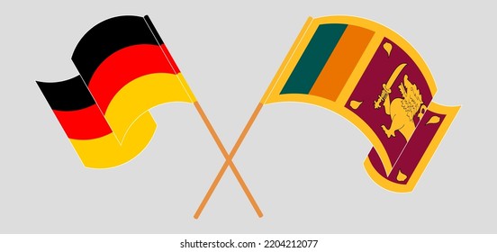 Crossed and waving flags of Germany and Sri Lanka. Vector illustration
