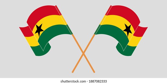 Crossed and waving flags of Ghana