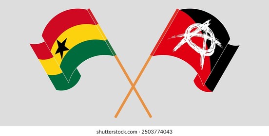 Crossed and waving flags of Ghana and Anarchy. Vector illustration
