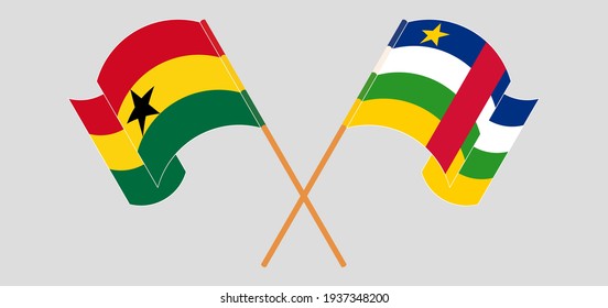 Crossed and waving flags of Ghana and Central African Republic