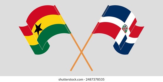 Crossed and waving flags of Ghana and Dominican Republic. Vector illustration
