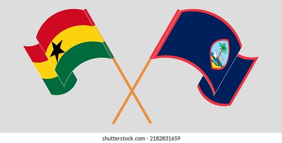 Crossed and waving flags of Ghana and Guam. Vector illustration
