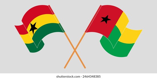 Crossed and waving flags of Ghana and Guinea-Bissau. Vector illustration
