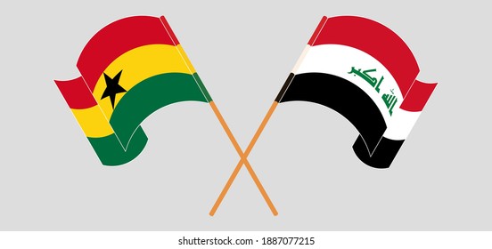 Crossed and waving flags of Ghana and Iraq