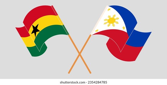 Crossed and waving flags of Ghana and the Philippines. Vector illustration
