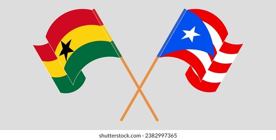Crossed and waving flags of Ghana and Puerto Rico. Vector illustration
