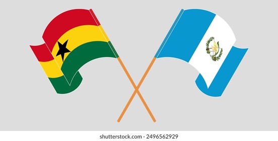 Crossed and waving flags of Ghana and Republic of Guatemala. Vector illustration
