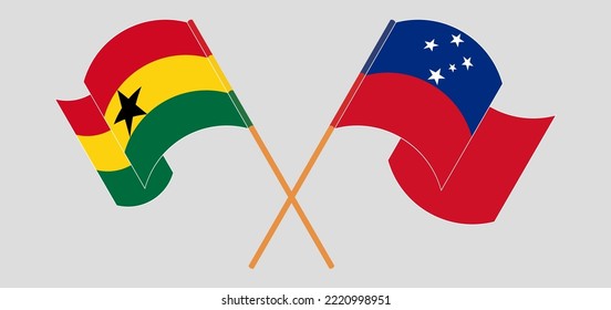 Crossed and waving flags of Ghana and Samoa. Vector illustration
