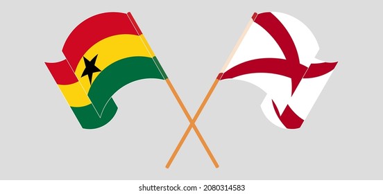 Cruzando y ondeando banderas de Ghana y el estado de Alabama. Ilustración del vector

