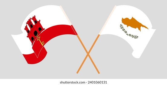 Gekreuzte und wehende Flaggen von Gibraltar und Zypern. Vektorgrafik
