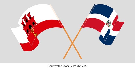 Crossed and waving flags of Gibraltar and Dominican Republic. Vector illustration
