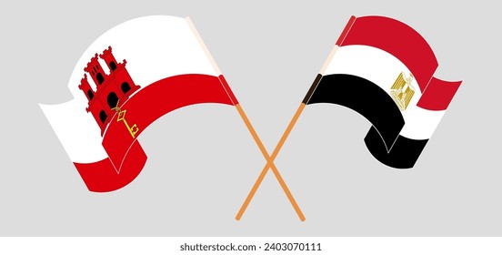 Cruzando y ondeando banderas de Gibraltar y Egipto. Ilustración del vector
