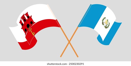 Crossed and waving flags of Gibraltar and Republic of Guatemala. Vector illustration
