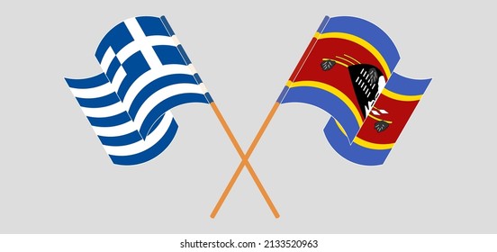 Cruzada y ondeando banderas de Grecia y Eswatini. Ilustración del vector
