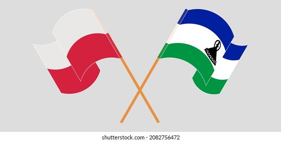 Cruzaron y ondearon banderas de Grecia y el Reino de Lesoto. Ilustración del vector
