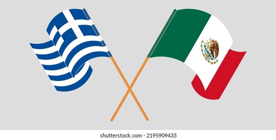 Cruzada y ondeando banderas de Grecia y México. Ilustración del vector
